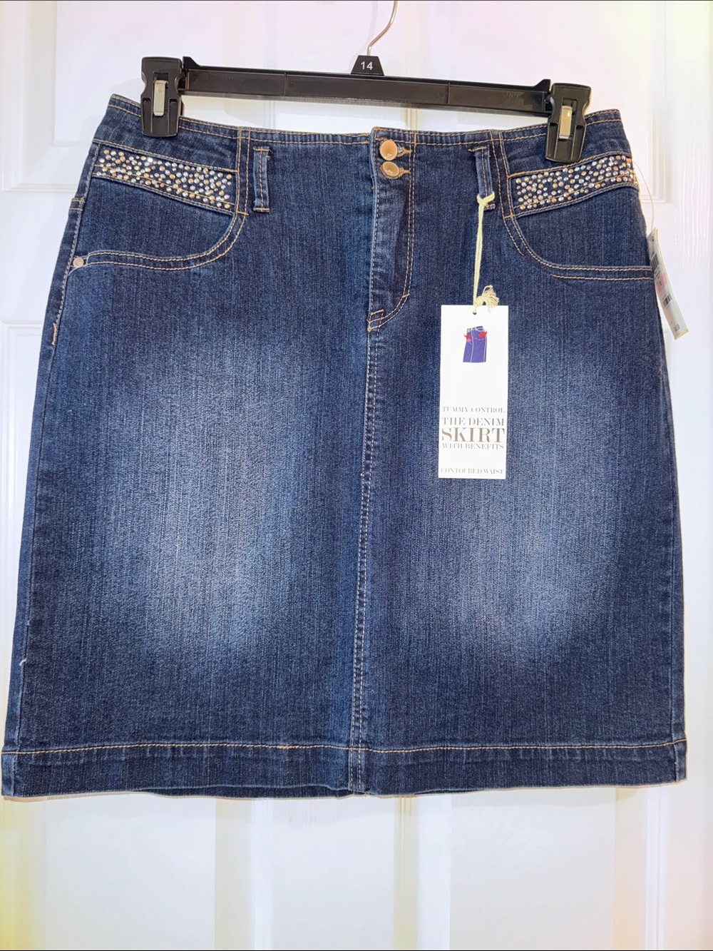 Style & Co. Dark Blue Denim Mini Skirt with Embellished Waist